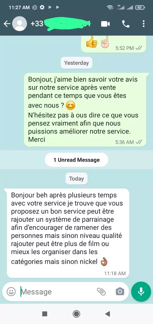 Avis client Premier IPTV — témoignage WhatsApp